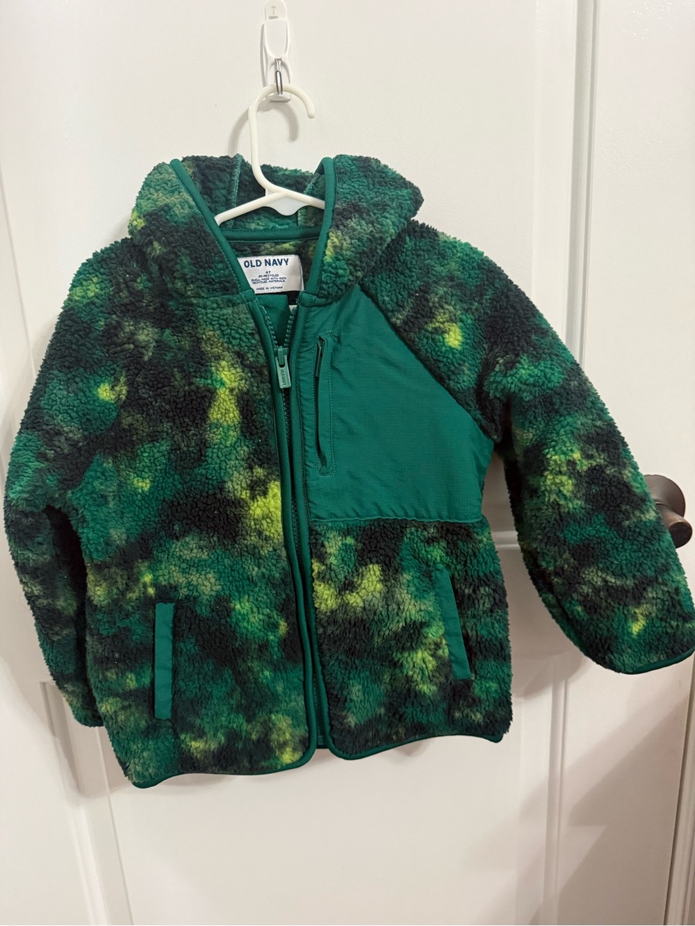 Old Navy Kids Green and Yellow Tie-Dye Sherpa Zip Hoodie